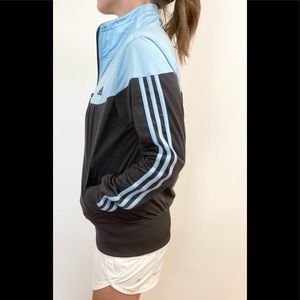 Adidas baby blue & gray athletic track jacket